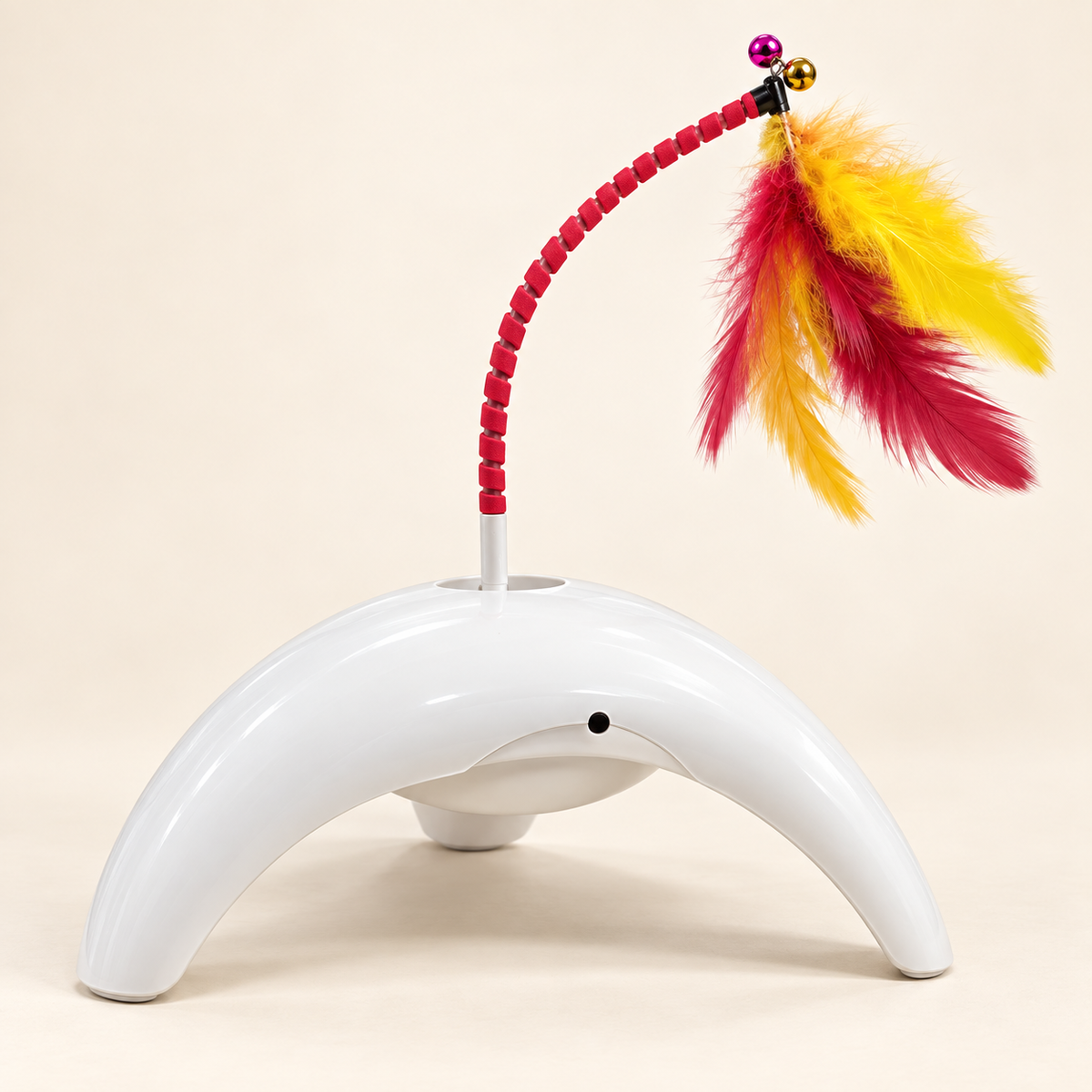 White automatic feather spinner with flexible wand, feathers and bells